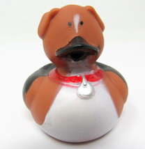 Brown Rubber Duck Dog 2&quot; White Red Collar Pet Squirter Spa Bath Toy US S... - £6.67 GBP