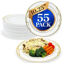 Disposable Plastic Plates, White &amp; Gold Rim (55 Pcs, 10.25&quot;) | Hard Plas... - $41.99