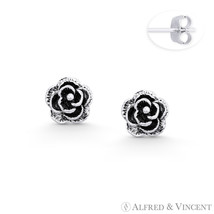 Rose Flower Charm 3D Stud Fashion Earrings in Oxidized Solid 925 Sterlin... - $505.98 MXN