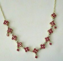 Stunning 14K Yellow Gold Over Round Ruby &amp; Diamond Chain Necklace 8.62Ct - £147.30 GBP