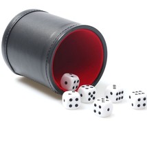 RERIVER Felt Lined PU Leather Dice Cup Set with 6 Dot Dices Black Pack of 1 - $13.23