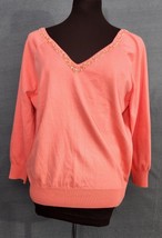 The Limited Womens Sweater Pink Beaded 3/4 Sleeve V-Neck Stretch Cotton Sz XL NW - $19.95