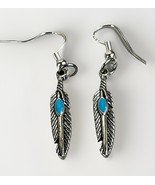 Sterling Silver Southwest Native Style Turquoise Feather Earrings - New - $16.49