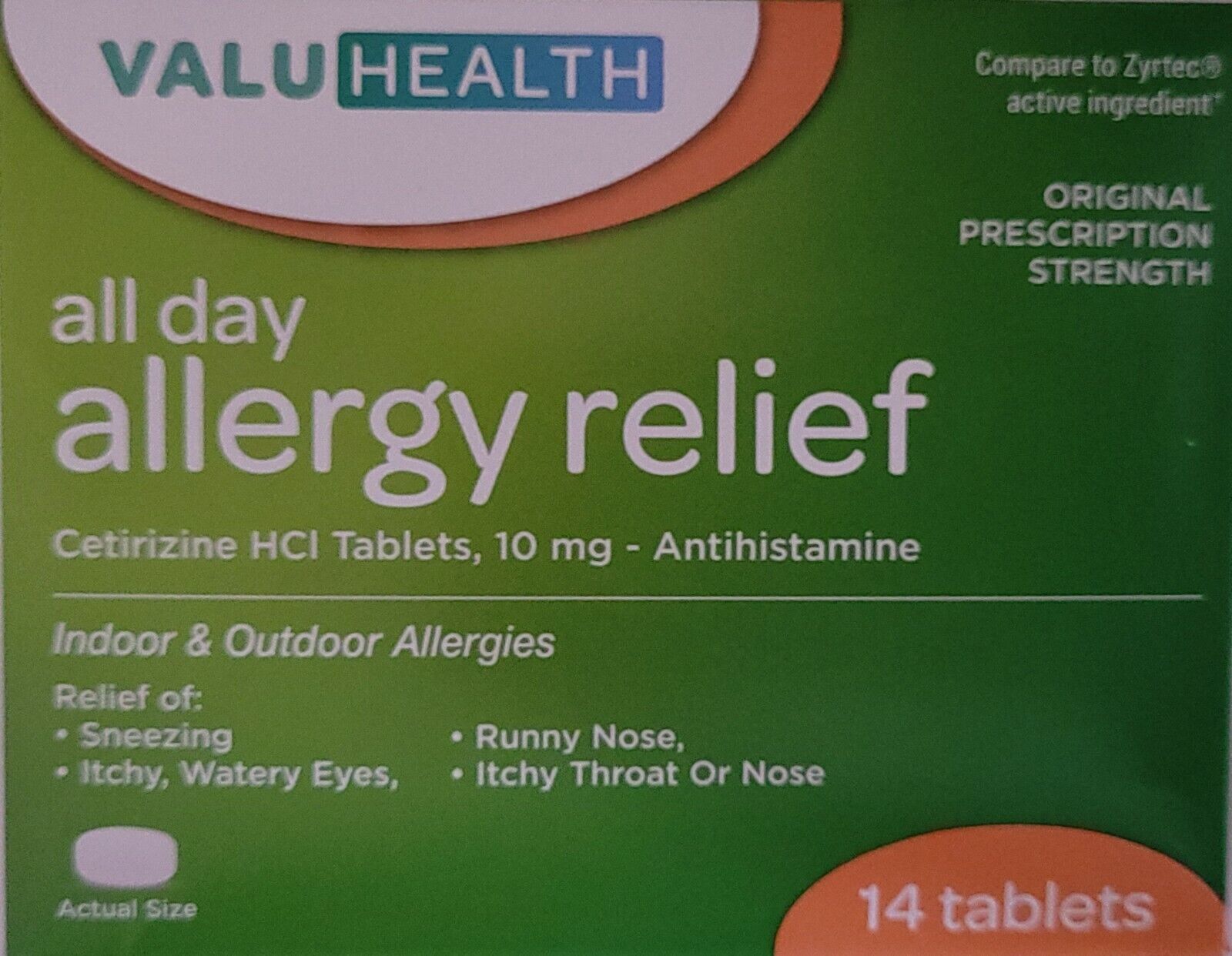 All Day Allergy Relief Indoor Outdoor 10mg Cetirizine 14 Tablets/Pk - $3.46