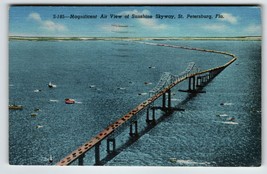 Air View Of Sunshine Skyway Bridge St. Petersburg Florida Postcard Linen 1962 - £6.72 GBP