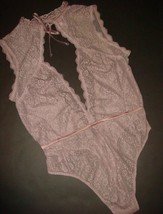 NWT Victoria&#39;s Secret high-neck L TEDDY one-piece bodysuit PINK mauve taupe LACE - $89.09