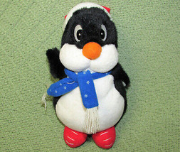 Geo Pals Christmas Penguin Stuffed Animal 9&quot; Plush With Santa Hat Blue Scarf Toy - £7.17 GBP