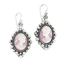 Sterling Silver &quot;Grace&quot; Resin Cameo and Pearlized Beads Frame Earrings, Lavender - £39.86 GBP