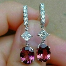 2Ct Ovale Simulé Saphir Rose Diamant Goutte / Pendantes Oreilles Argent Sterling - £160.57 GBP