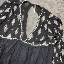 Free People Black Embroidered Long Sleeve Tunic Top Bohemian Womens L - $29.99
