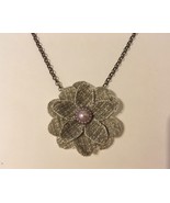Flower Pendant Chain Necklace Unique Handmade Fabric Floral Pearl Pink Gray New  - $40.00