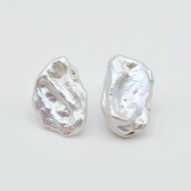 Baroque classic earrings, white irregular pearls, 925 sterling silver, ladies pe - £20.90 GBP