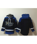Men&#39;s Tampa Bay Rays Blank Black Blue Lace-Up Pullover Hoodie - $75.99