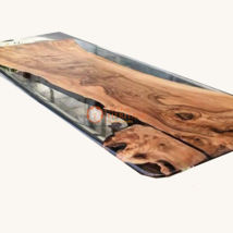 Clear Epoxy Resin Table, Epoxy Dining Table, Wooden Walnut Live Edge Tab... - $819.98+