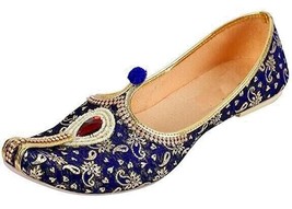 Uomo Mojari Sherwani Jutti Matrimonio Indiano Piatto Scarpe Blu E Oro Taglia US - £33.48 GBP