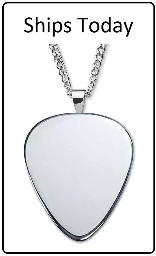 UniqueJewelry SILVER GUITAR PICK Necklace - titanium metal plectrum 24&quot; - $11.99