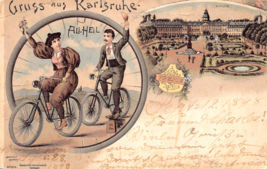 Karlsruhe Allemagne ~ Toutes Heil-Man &amp; Femme Ride Bicycle-Couple Un Vel... - £23.07 GBP