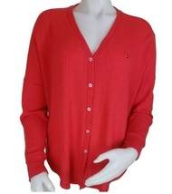 Tommy Hilfiger Cardigan Womens M Red Waffle Knit V-Neck Lightweight Long... - £9.59 GBP