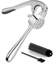 Kitessensu Heavy Duty Garlic Press Set Gloss Silver with Silicone Peeler... - $11.60
