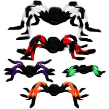 5 Pcs Halloween Giant Spider Decorations With Eyes Colorful Hairy Scary Hallowee - £31.63 GBP