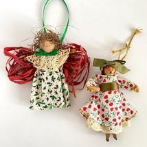 Handmade Cinnamon Angel Clothespin Girl Fabric Lace Christmas Ornaments Set of 2 - £11.92 GBP