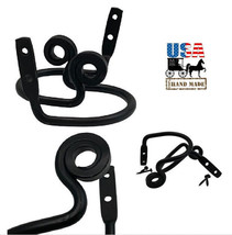 CURTAIN TIE BACKS - 2 Solid Wrought Iron Amish Hand Forged Scroll Holdback Hooks - £21.43 GBP