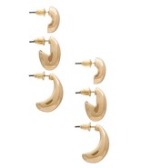 8 Other Reasons Gold Plated Post Back Half Moon 3 Pair Earrings Set NEW - €16,91 EUR