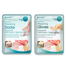 2 Pack Set Moisturizing Socks Hand Skin Gloves Beauty Spa Nail Therapy Treatment - £18.16 GBP