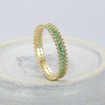 Vintage 1.25CT Round Emerald 14K Yellow Gold Over Stacking Wedding Eternity Band - £65.76 GBP