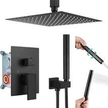 Heyalan Shower Faucet Set Matte Black 12 Inch Ceiling Mount Square, In Valve - £122.03 GBP