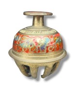 Vintage Brass Elephant Claw Bell Etched &amp; Enameled With Floral Design Re... - £22.74 GBP