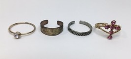 Estate Find Junk Drawer Jewelry Lot of 4 Rings Footprints Pink Cross Tri... - £11.01 GBP