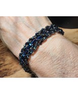 Handcrafted navy blue bracelet with crystals Adjustable 6-8 One Of A Kind - £14.76 GBP