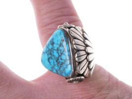 Sz8.5 Vintage Steve Yellowhorse Navajo Sterling and spiderweb turquoise ring - £223.27 GBP