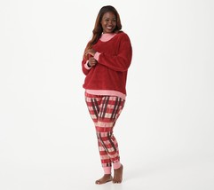 Cuddl Duds Sherpa Pullover and Jersey Jogger Pajama Set Petite 1X DeepRed/Ikat - £23.25 GBP