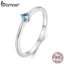 925 Sterling Silver Minimalist Blue Zircon Ring for Women Anniversary Band Simpl - £16.86 GBP