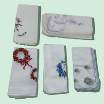 Granny Core Handkerchief Lot of 6 Embroidered Tiny Small Floral Bouquet Hanky - £14.79 GBP