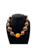 Brown and Orange Beaded Necklace with Green Spacer Beads 16 inch - £14.78 GBP