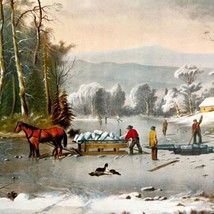 Winter In The Country Ice Gathering 1955 Currier &amp; Ives Color Plate Print DWEE37 - £31.96 GBP