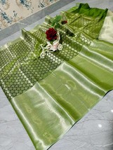 Kanchipuram Silk Saree, Zari weaving Border Work, Gift for Her, Valentin... - £56.23 GBP