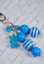 Gummy Bear Bubblegum Handmade Beaded Purse Charm Bag Clip Blue White New - $16.82