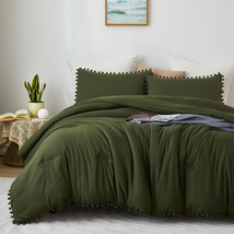 Boho Comforter Set, Boho Bedding set with Pom Poms Fringe Design, 1 Aesthetic Co - £37.45 GBP