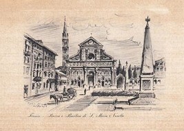 Vintage Firenze Piazza E Basilica Di Babbo Natale Maria Novella Stampa - £25.71 GBP