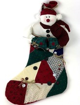 Christmas Stocking Red and Green Snowman with Buttons plush Holiday patc... - £14.01 GBP