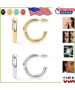 Versatile 30mm Gold Hoop Earrings - 14K Plated, Eco-Friendly, and Hypoal... - $958.43 MXN