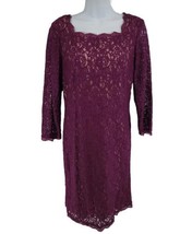 Adrianna Papell Dress Size 16 Purple Lace Long Sleeve - £27.20 GBP