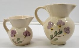 P) Vintage Lot of 2 Decorative Ceramic Pottery Floral Jugs Pitchers Vase - $9.89