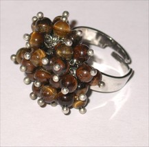 Excellent Trendy Ring with lot of Tiger Eye beads - Hand mad - $19.00