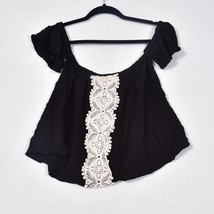 Rue 21 Junior&#39;s Size Small Crop Top Crochet Black Blouse Women&#39;s - £10.08 GBP