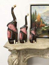 Balinese Wood Handicrafts Large Abstract Jungle Pink Elephant Figurine Set 20&quot;H - £47.44 GBP